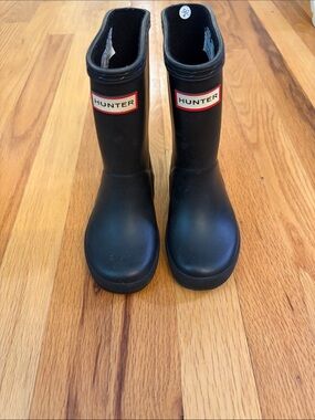 Hunter Kids Black Rain Boots with Red Logo Trim